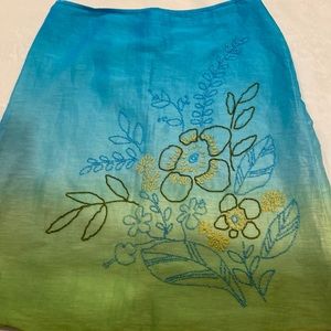 Designer Sigrid Olsen beaded a line A-line tied dye multi green turq Skirt Sz 6